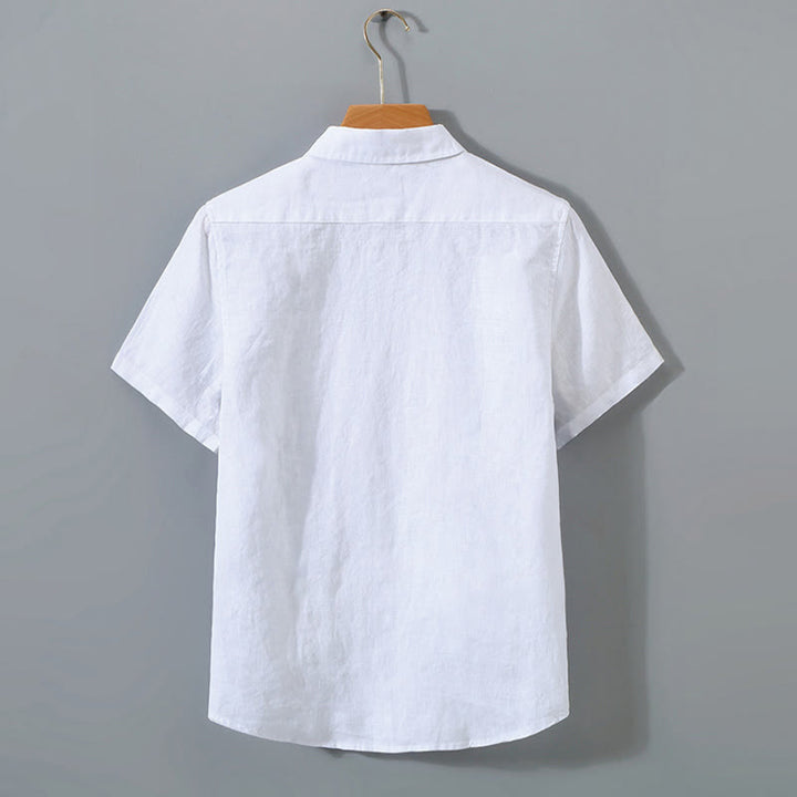 Buddha Stones Summer Casual Pure Color Button Cotton Men's Short Sleeve Shirt WIth Pocket - image 5