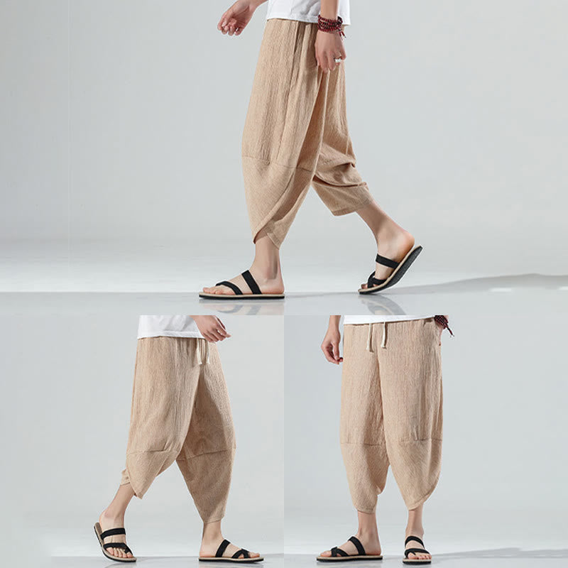 Buddha Stones Plain Simple Design Drawstring 7-8 Length Linen Men's Harem Pants With Pockets - image 34