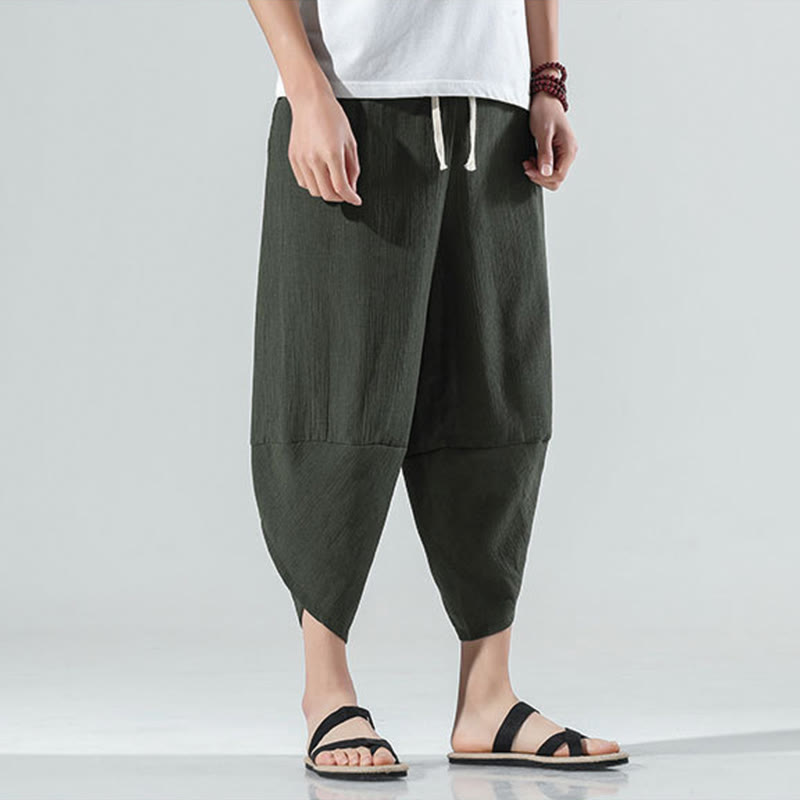 Buddha Stones Plain Simple Design Drawstring 7-8 Length Linen Men's Harem Pants With Pockets - image 25