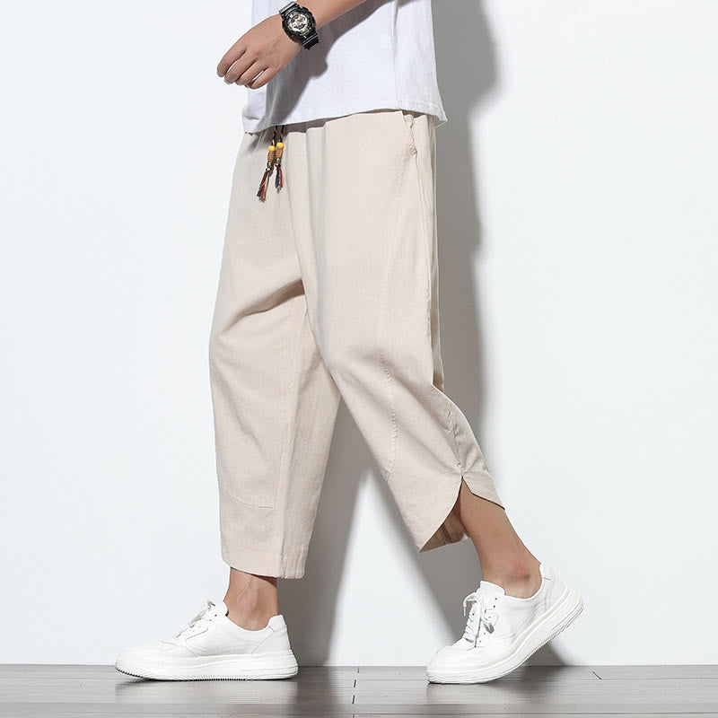 Buddha Stones Casual Summer Drawstring 7-8 Length Linen Men's Harem Pants With Pockets - Beige - US/UK/AU46，EU56 (5XL) - image 9