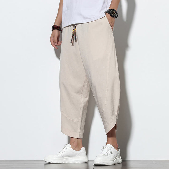 Buddha Stones Casual Summer Drawstring 7-8 Length Linen Men's Harem Pants With Pockets - image 12