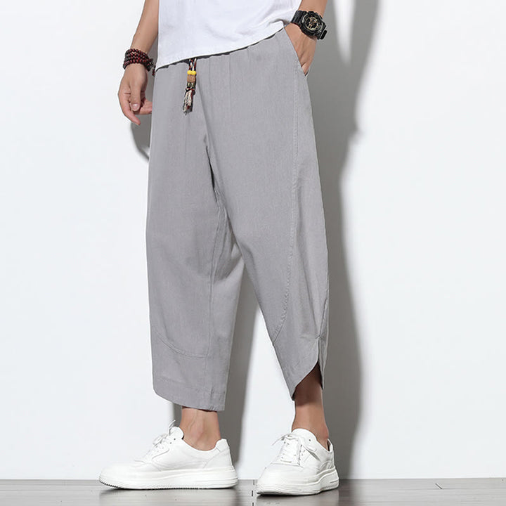 Buddha Stones Casual Summer Drawstring 7-8 Length Linen Men's Harem Pants With Pockets - image 4