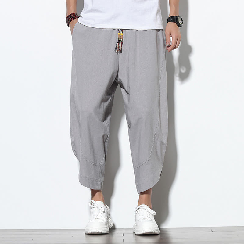 Buddha Stones Casual Summer Drawstring 7-8 Length Linen Men's Harem Pants With Pockets - image 2
