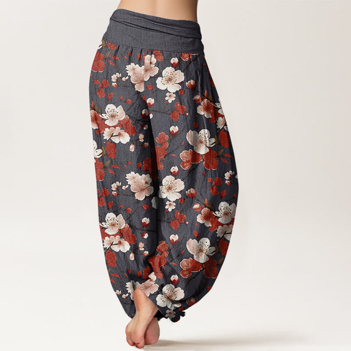 Buddha Stones Pink Red Peach Blossoms Design Women's Elastic Waist Harem Pants - image 8