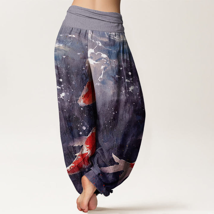 Buddha Stones Colorful Koi Fish Ocean Design Women's Elastic Waist Harem Pants - image 5