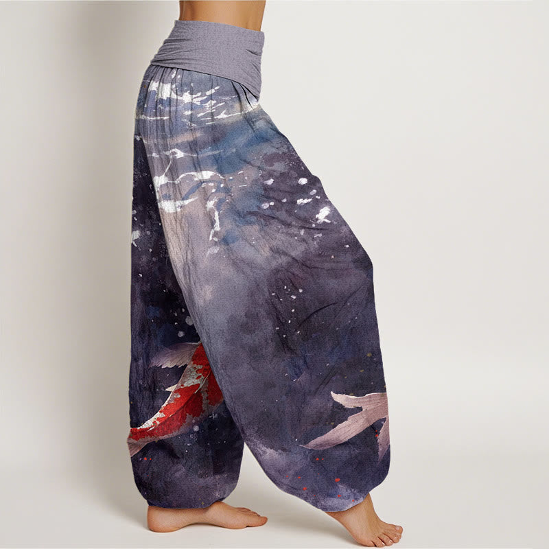 Buddha Stones Colorful Koi Fish Ocean Design Women's Elastic Waist Harem Pants - image 6