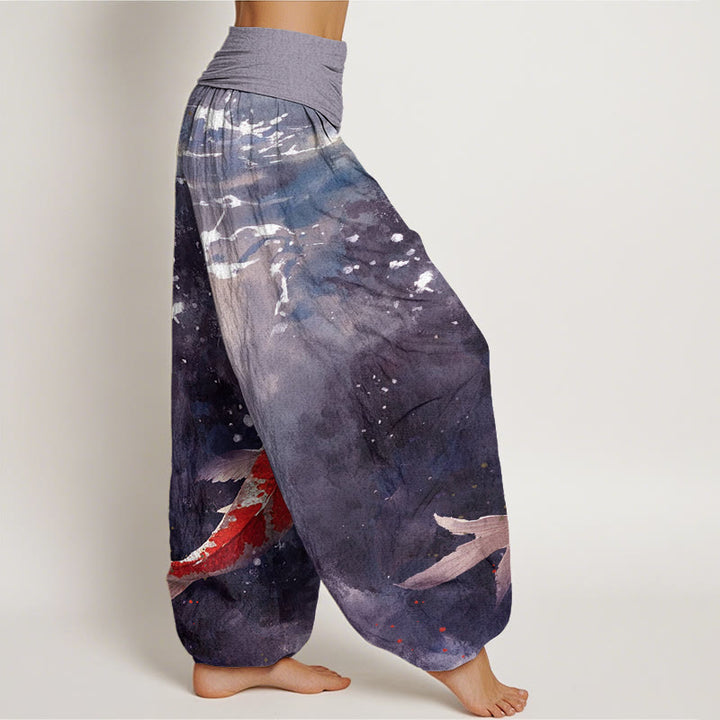 Buddha Stones Colorful Koi Fish Ocean Design Women's Elastic Waist Harem Pants - image 6