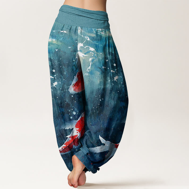 Buddha Stones Colorful Koi Fish Ocean Design Women's Elastic Waist Harem Pants - image 8