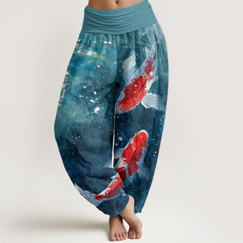 Buddha Stones Colorful Koi Fish Ocean Design Women's Elastic Waist Harem Pants - CadetBlue - US22，UK/AU26，EU54 (6XL) - image 7