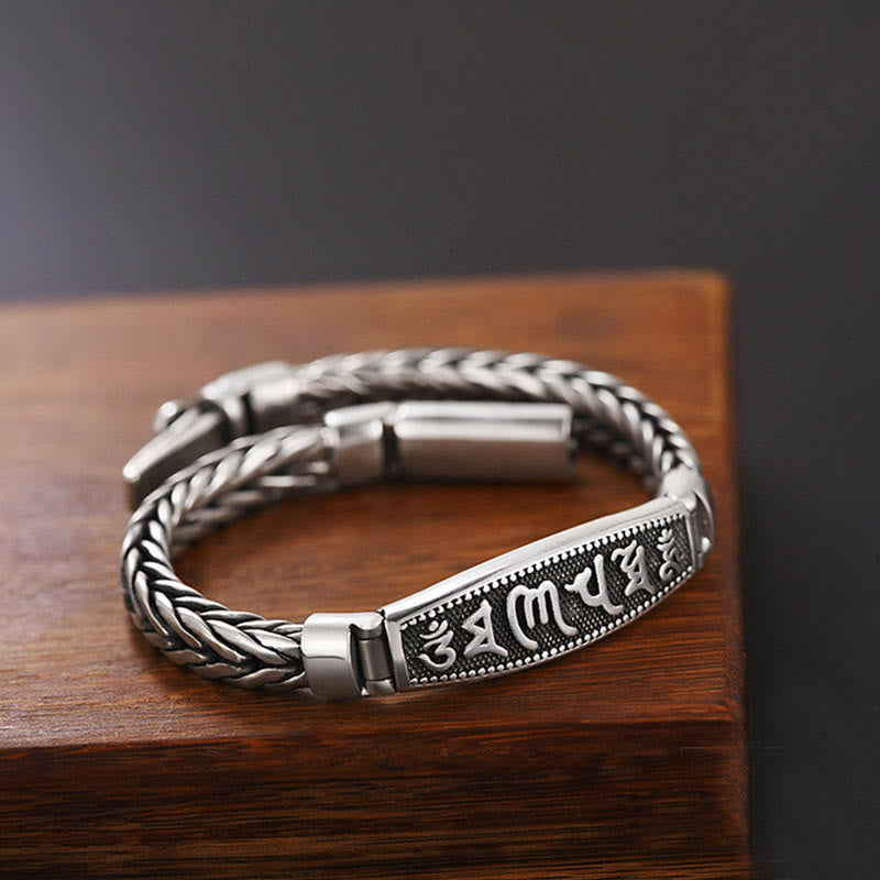 Buddha Stones Tibetan Copper Weave Om Mani Padme Hum Relief Vajra Peace Metal Bracelet - image 3