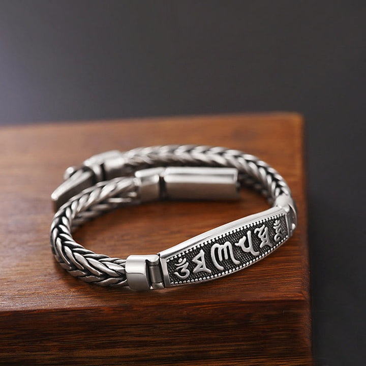 Buddha Stones Tibetan Copper Weave Om Mani Padme Hum Relief Vajra Peace Metal Bracelet - image 3