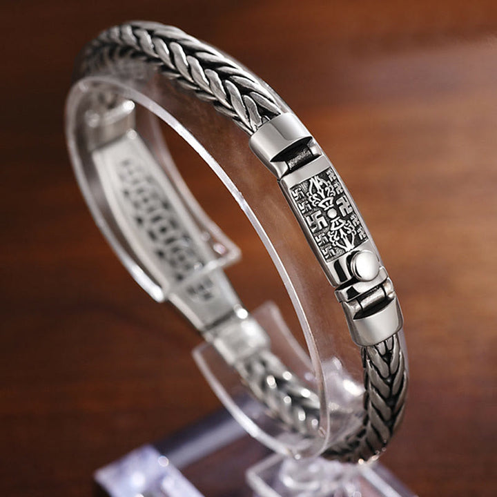 Buddha Stones Tibetan Copper Weave Om Mani Padme Hum Relief Vajra Peace Metal Bracelet - image 9