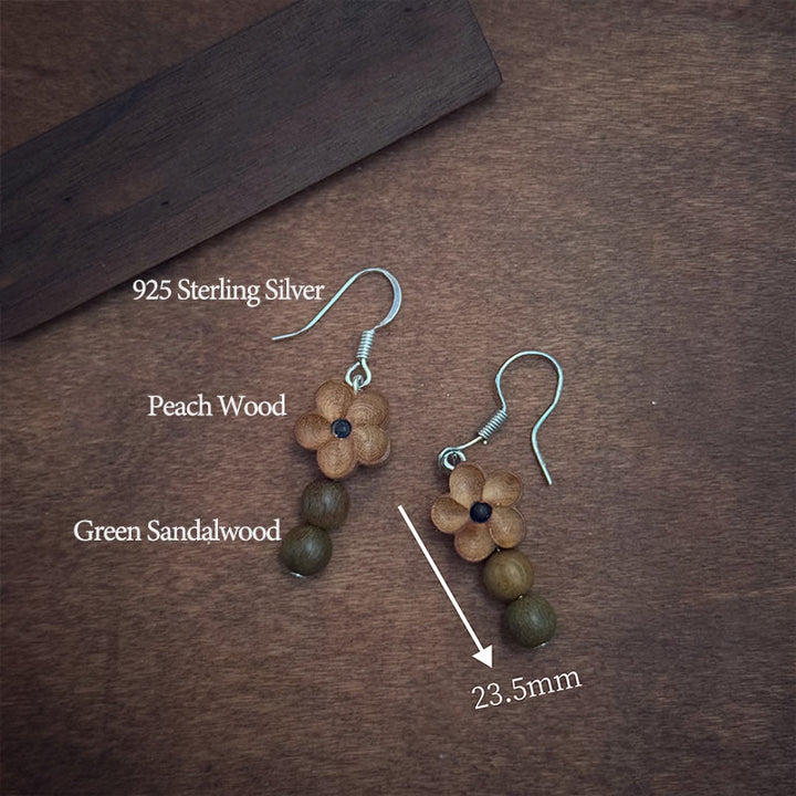 Buddha Stones 925 Sterling Silver Peach Wood Flower Green Sandalwood Luck Earrings - image 2