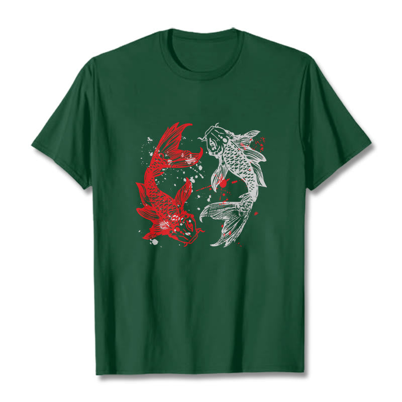 Buddha Stones Red Black Koi Fish Tee T-shirt - ForestGreen - 2XL - image 10