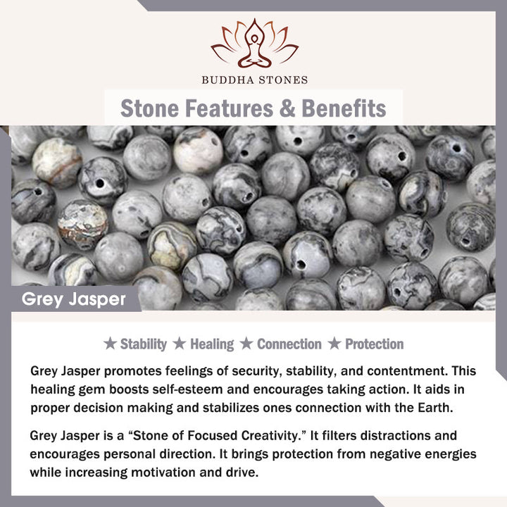 Buddha Stones Natural Irregular Cut Obsidian Grey Jasper 925 Sterling Silver Rolled Leaf Bead Protection Bracelet - image 7