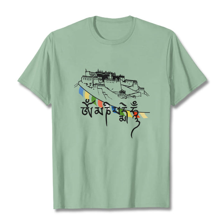 Buddha Stones Potala Palace Om Mani Padme Hum Prayer Flags Cotton Tee T-shirt - PaleGreen - 2XL - image 14