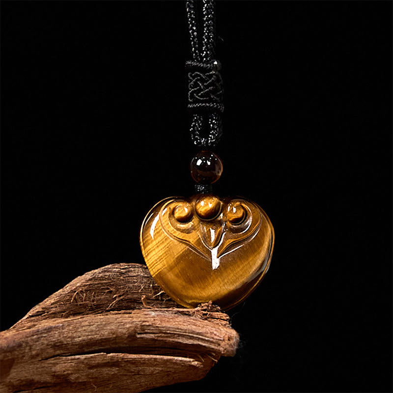 Buddha Stones Natural Tiger Eye Love Heart Pattern Protection Rope Necklace Pendant - image 1