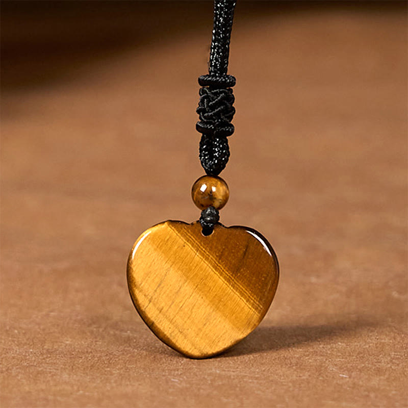 Buddha Stones Natural Tiger Eye Love Heart Pattern Protection Rope Necklace Pendant - image 6