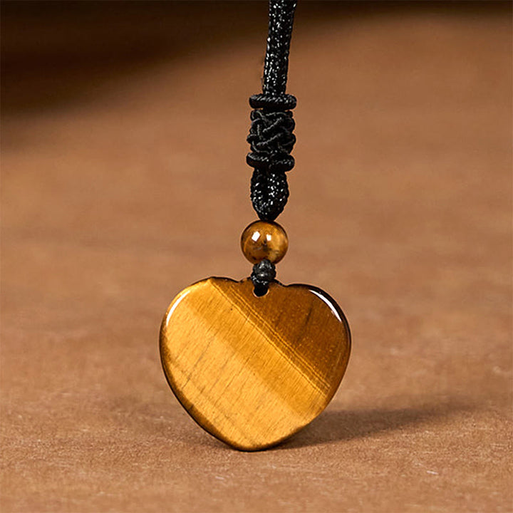 Buddha Stones Natural Tiger Eye Love Heart Pattern Protection Rope Necklace Pendant - image 6