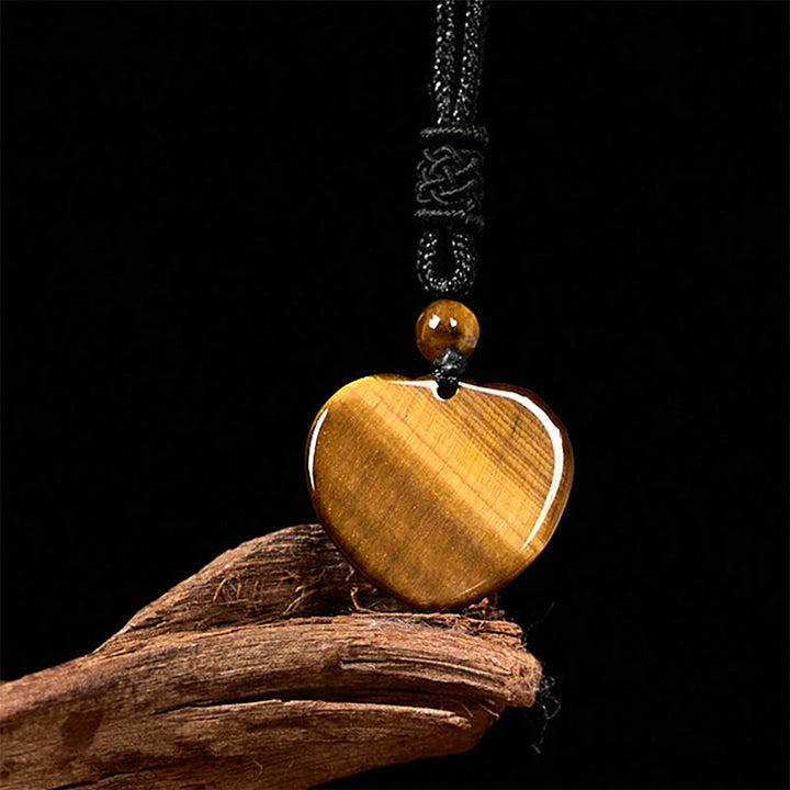 Buddha Stones Natural Tiger Eye Love Heart Pattern Protection Rope Necklace Pendant - image 2