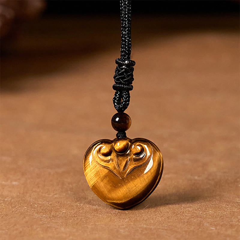 Buddha Stones Natural Tiger Eye Love Heart Pattern Protection Rope Necklace Pendant - image 5