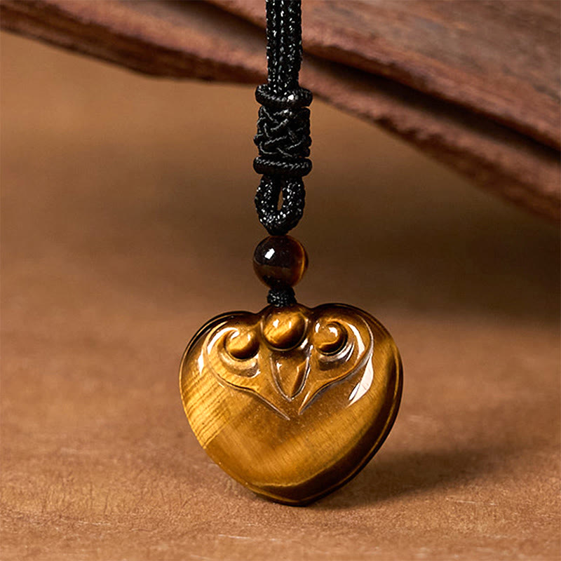 Buddha Stones Natural Tiger Eye Love Heart Pattern Protection Rope Necklace Pendant - image 3