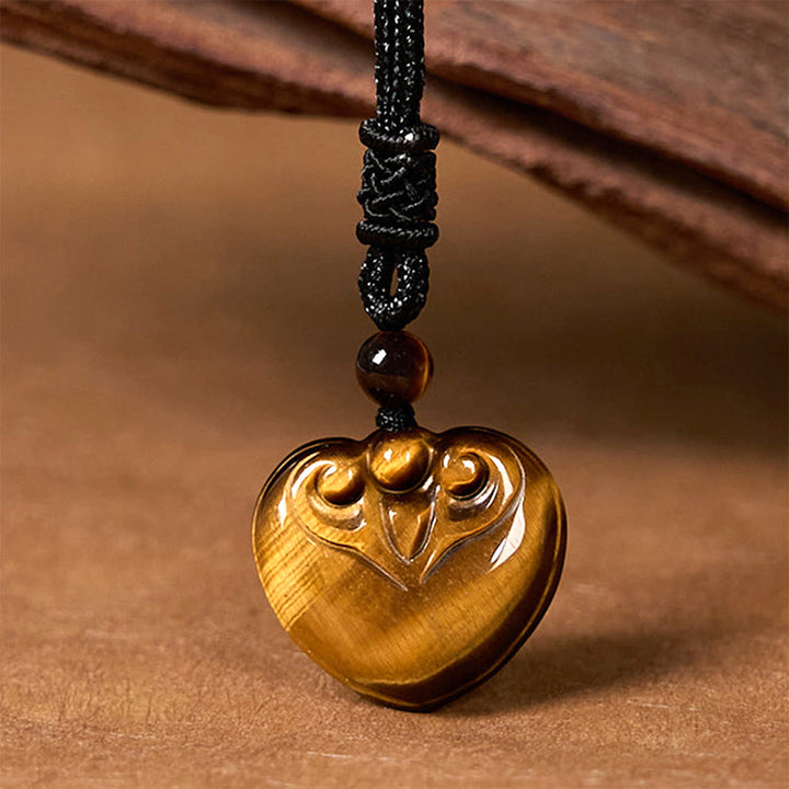 Buddha Stones Natural Tiger Eye Love Heart Pattern Protection Rope Necklace Pendant - image 3