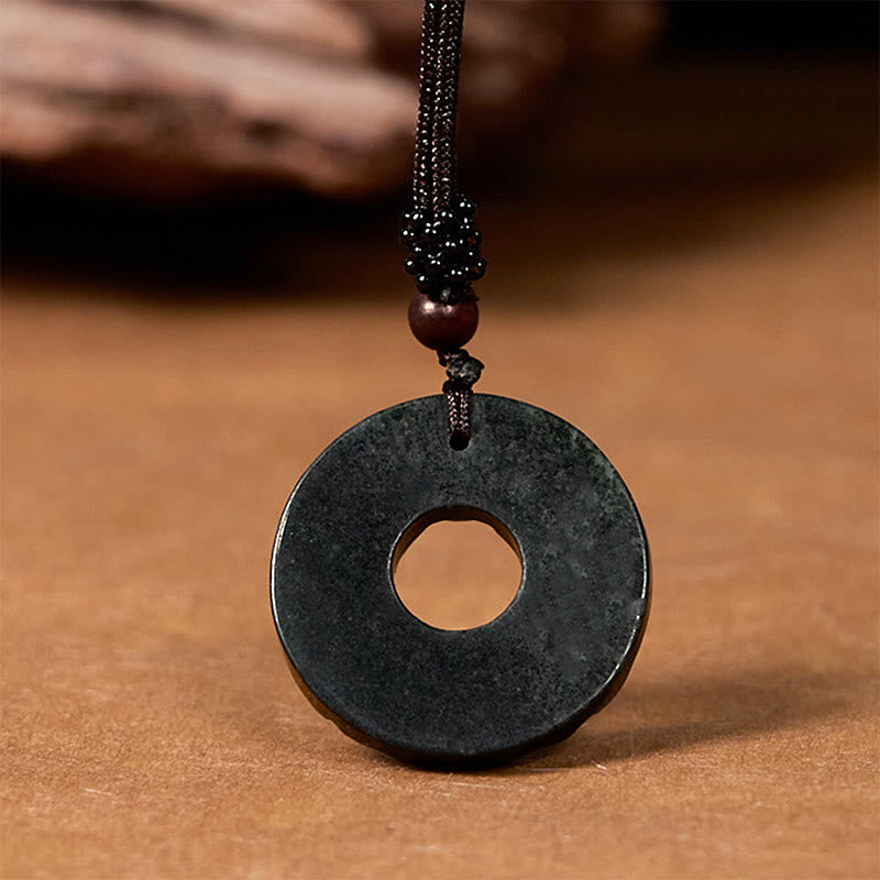 Buddha Stones Tibetan Nanyang Black-Green Jade PiXiu Peace Buckle Protection Necklace Pendant - image 5