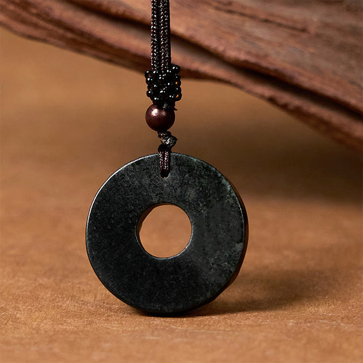Buddha Stones Tibetan Nanyang Black-Green Jade PiXiu Peace Buckle Protection Necklace Pendant - image 3