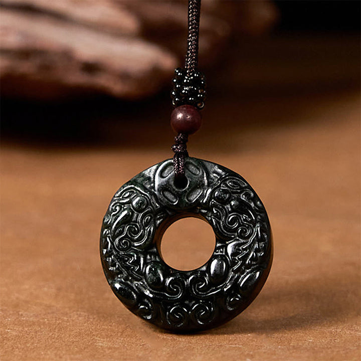 Buddha Stones Tibetan Nanyang Black-Green Jade PiXiu Peace Buckle Protection Necklace Pendant - image 2