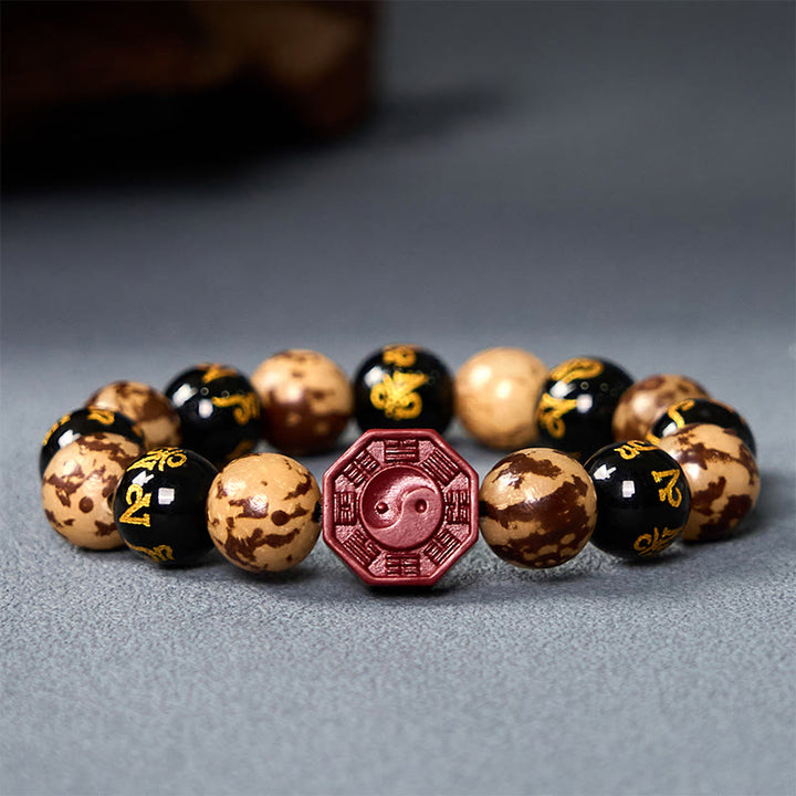 Buddha Stones Bodhi Seed Om Mani Padme Hum Bagua Yin Yang Cinnabar Carved Calm Bracelet - Bodhi Seed(Wrist Circumference 14-17cm) - image 0