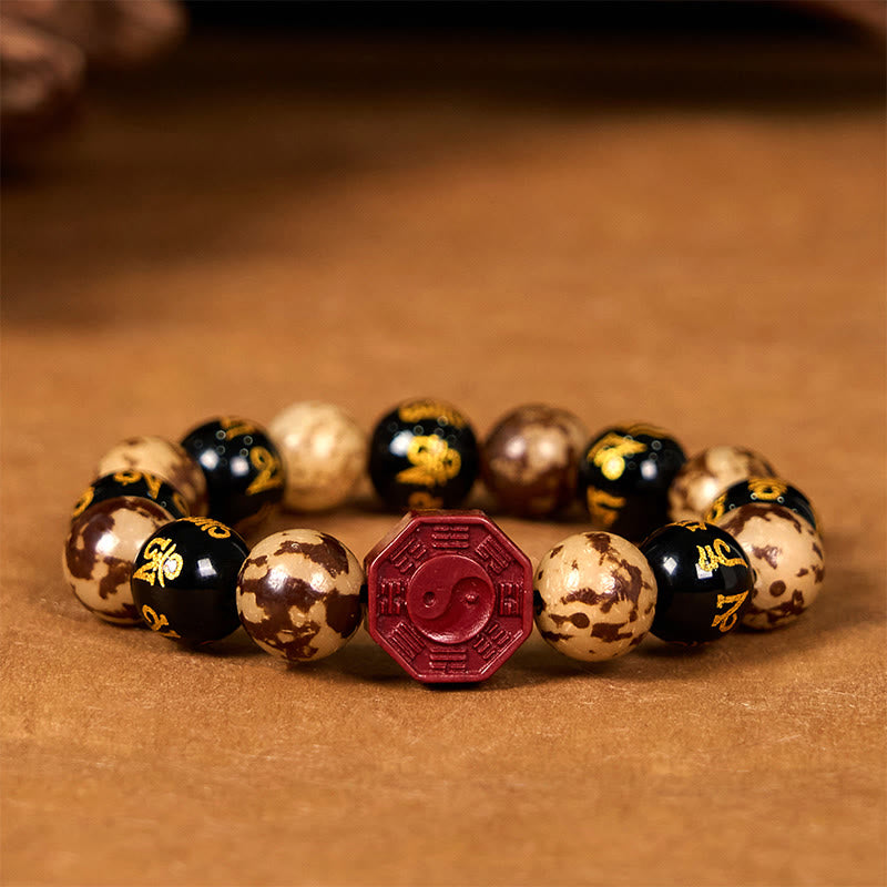 Buddha Stones Bodhi Seed Om Mani Padme Hum Bagua Yin Yang Cinnabar Carved Calm Bracelet - image 7