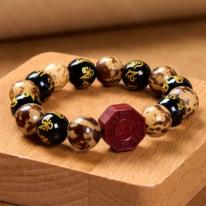 Buddha Stones Bodhi Seed Om Mani Padme Hum Bagua Yin Yang Cinnabar Carved Calm Bracelet - image 3