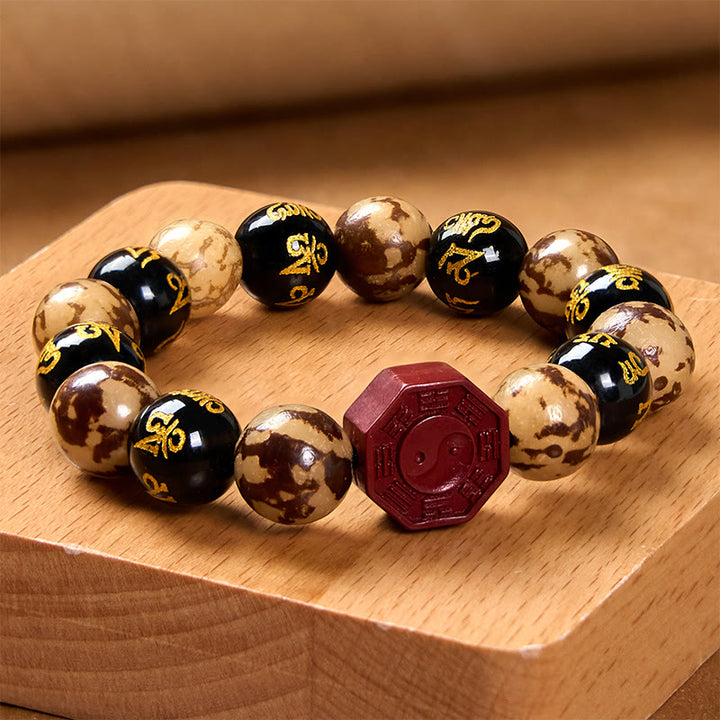 Buddha Stones Bodhi Seed Om Mani Padme Hum Bagua Yin Yang Cinnabar Carved Calm Bracelet - image 3