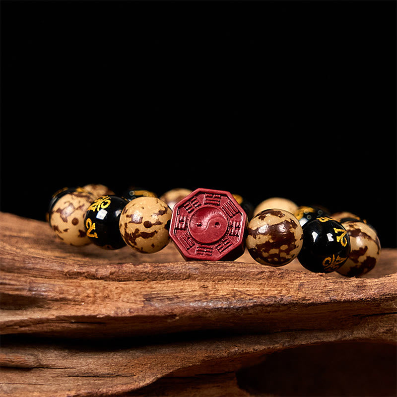 Buddha Stones Bodhi Seed Om Mani Padme Hum Bagua Yin Yang Cinnabar Carved Calm Bracelet - image 2