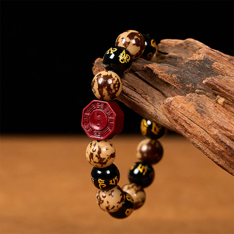 Buddha Stones Bodhi Seed Om Mani Padme Hum Bagua Yin Yang Cinnabar Carved Calm Bracelet - image 5