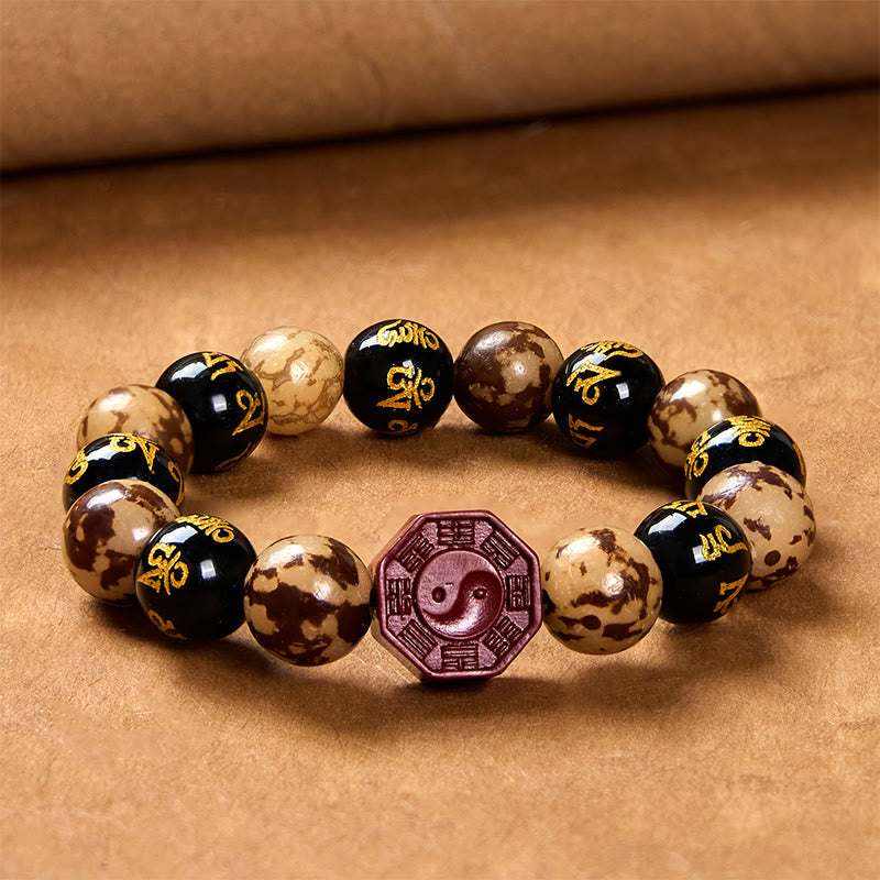 Buddha Stones Bodhi Seed Om Mani Padme Hum Bagua Yin Yang Cinnabar Carved Calm Bracelet - image 8