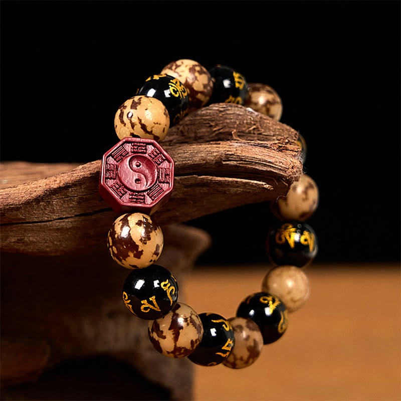Buddha Stones Bodhi Seed Om Mani Padme Hum Bagua Yin Yang Cinnabar Carved Calm Bracelet - image 1