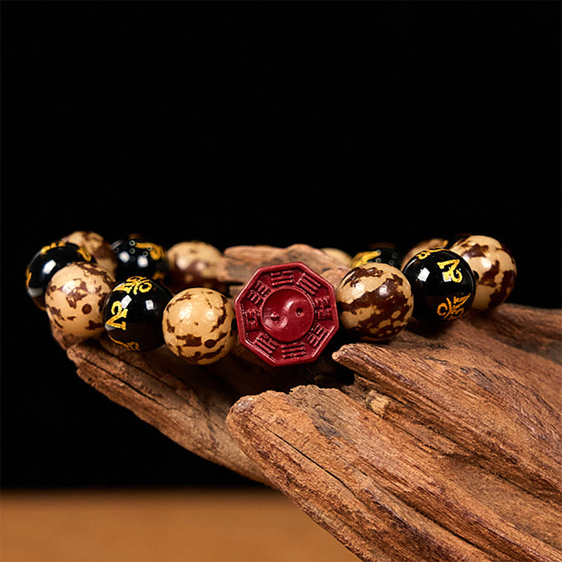Buddha Stones Bodhi Seed Om Mani Padme Hum Bagua Yin Yang Cinnabar Carved Calm Bracelet - image 6