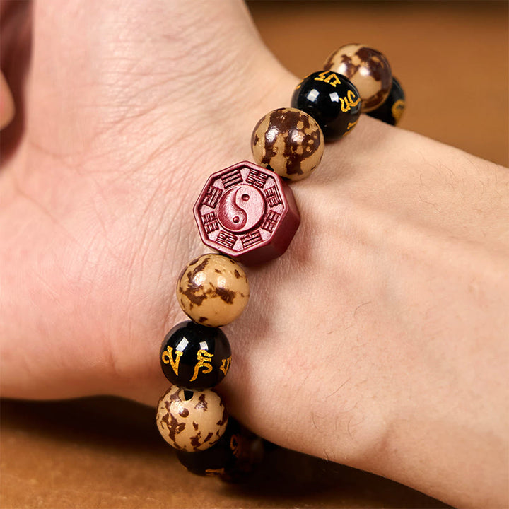 Buddha Stones Bodhi Seed Om Mani Padme Hum Bagua Yin Yang Cinnabar Carved Calm Bracelet - image 4