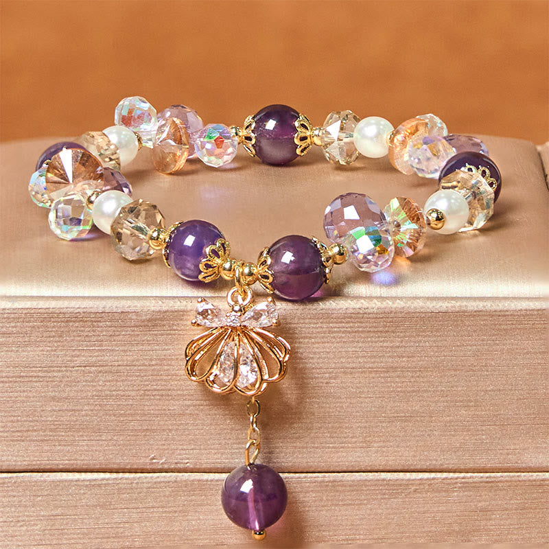 Buddha Stones Natural Amethyst Citrine Pearl Shell Peace Bracelet - Amethyst(Wrist Circumference: 14-18cm) - image 0