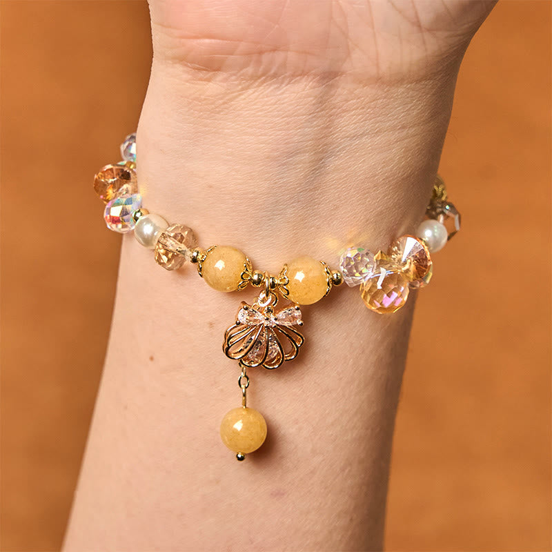 Buddha Stones Natural Amethyst Citrine Pearl Shell Peace Bracelet - image 9