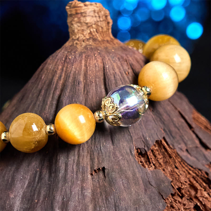Buddha Stones Natural Tiger Eye Beads Green Leaf Courage Bracelet - image 3
