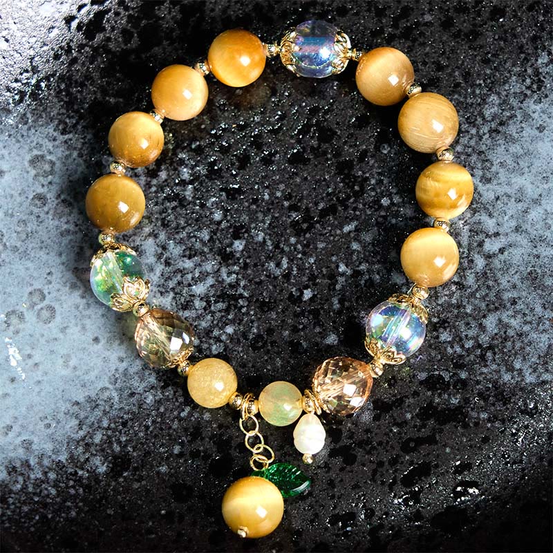 Buddha Stones Natural Tiger Eye Beads Green Leaf Courage Bracelet - image 1