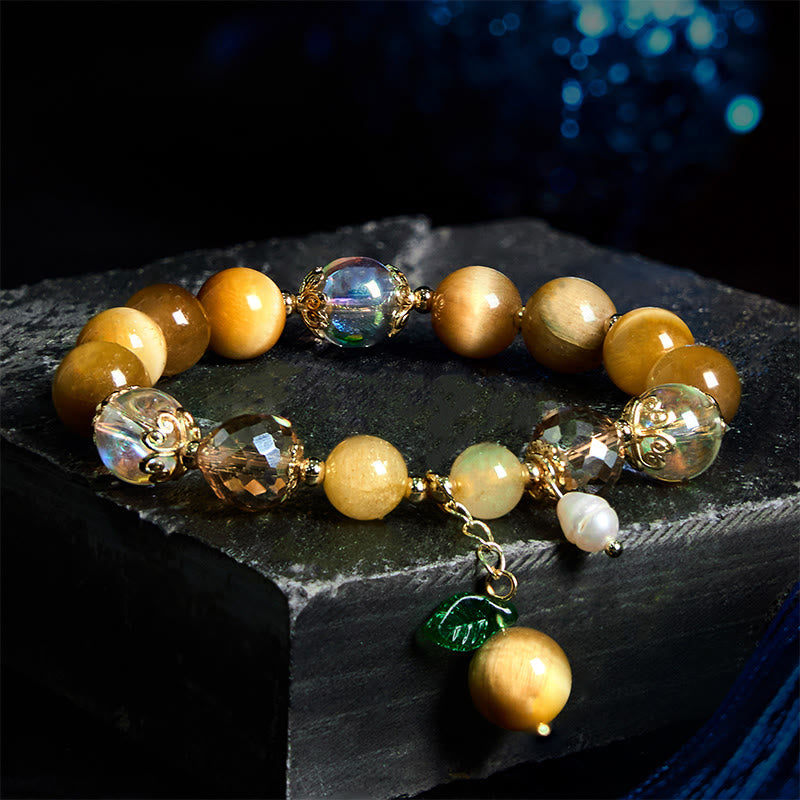 Buddha Stones Natural Tiger Eye Beads Green Leaf Courage Bracelet - Tiger Eye(Wrist Circumference: 14-18cm) - image 0