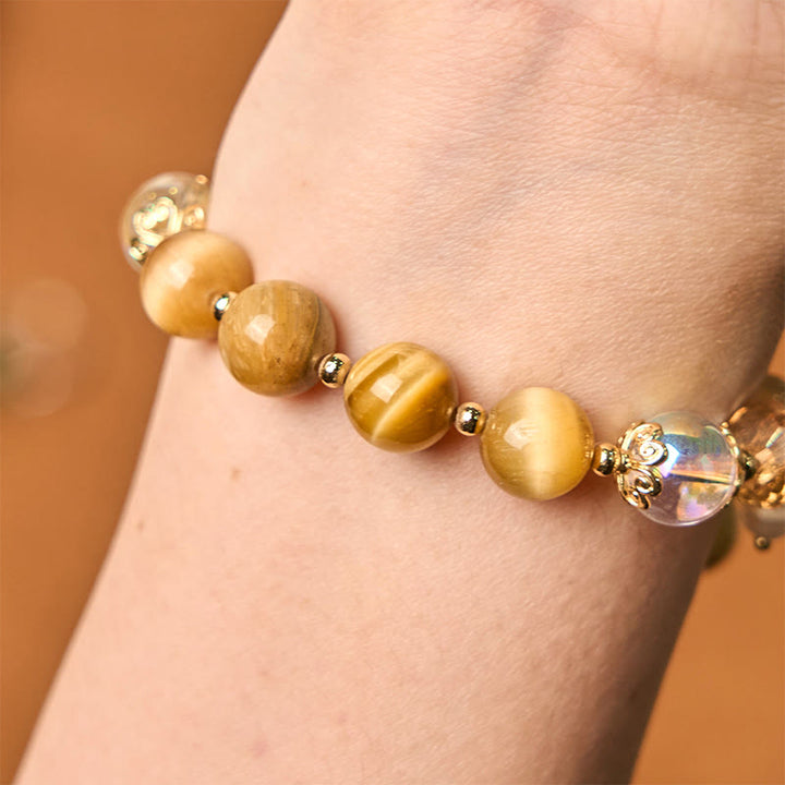 Buddha Stones Natural Tiger Eye Beads Green Leaf Courage Bracelet - image 5