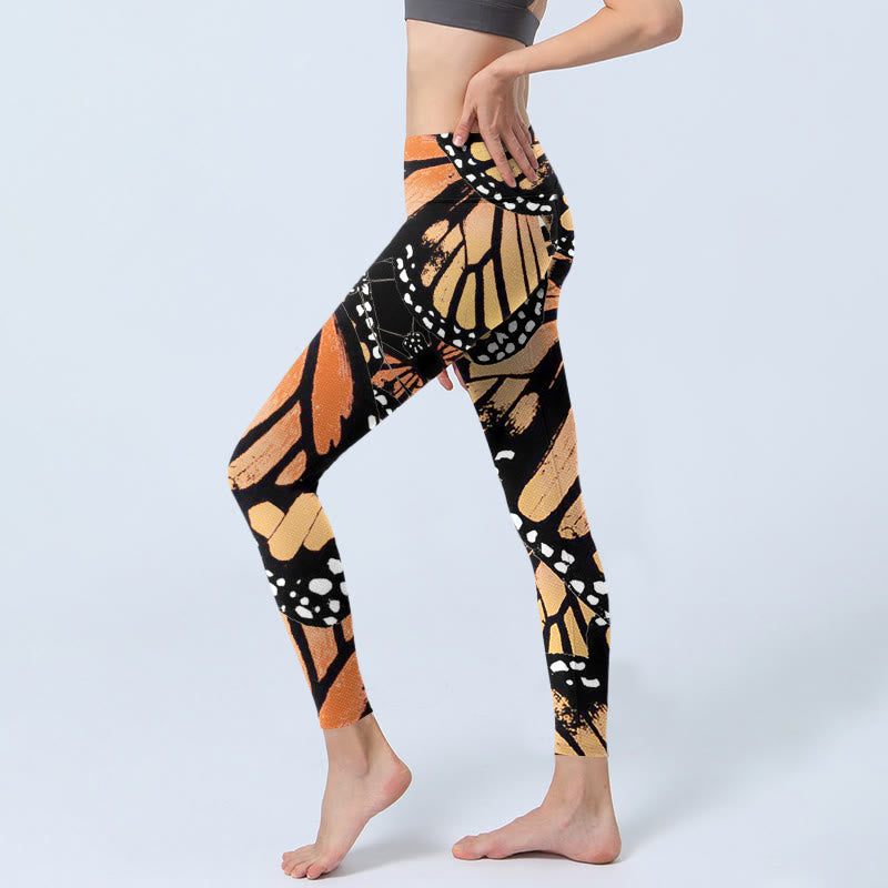 Buddha Stones Yellow Butterfly Print Exercise Leggings Women's Yoga Pants - image 2