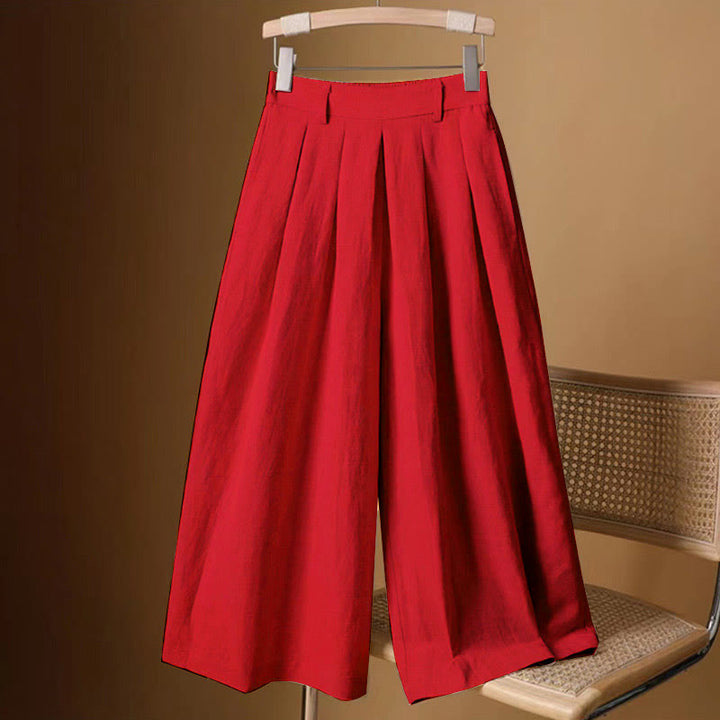 Buddha Stones Summer Casual Pure Color 7-8 Length Cotton Linen Women's Wide Leg Pants - Red - US8-10，UK/AU12-14，EU40-42 (2XL) - image 13