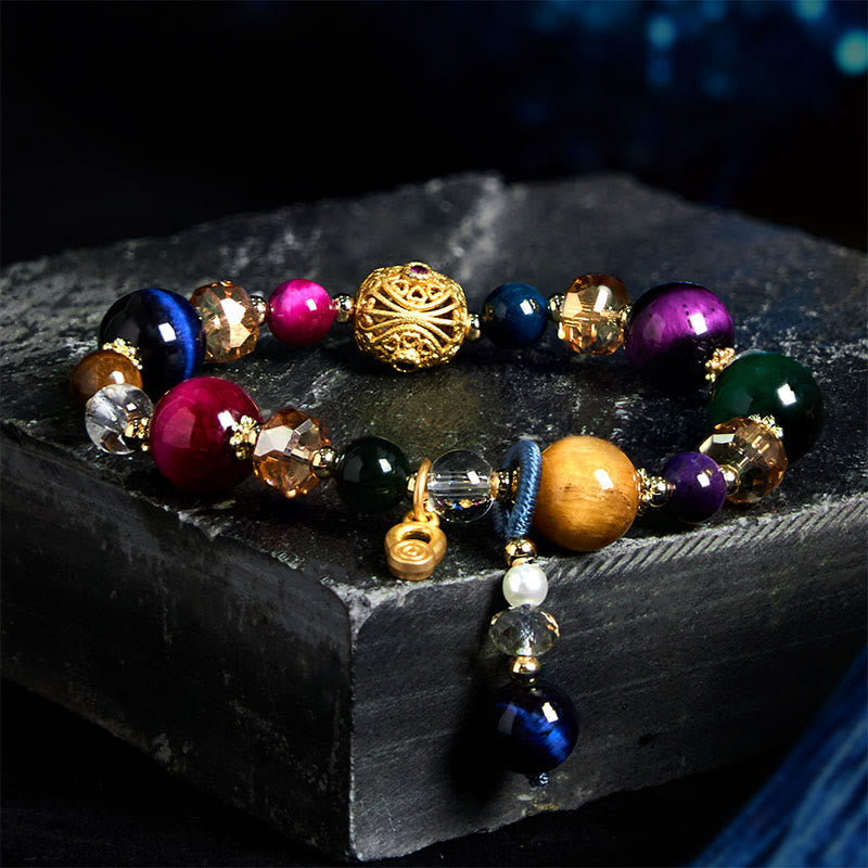 Buddha Stones Natural Colored Tiger Eye Stone Weight Balance Bracelet - Colored Tiger Eye(Wrist Circumference: 15-17cm) - image 0