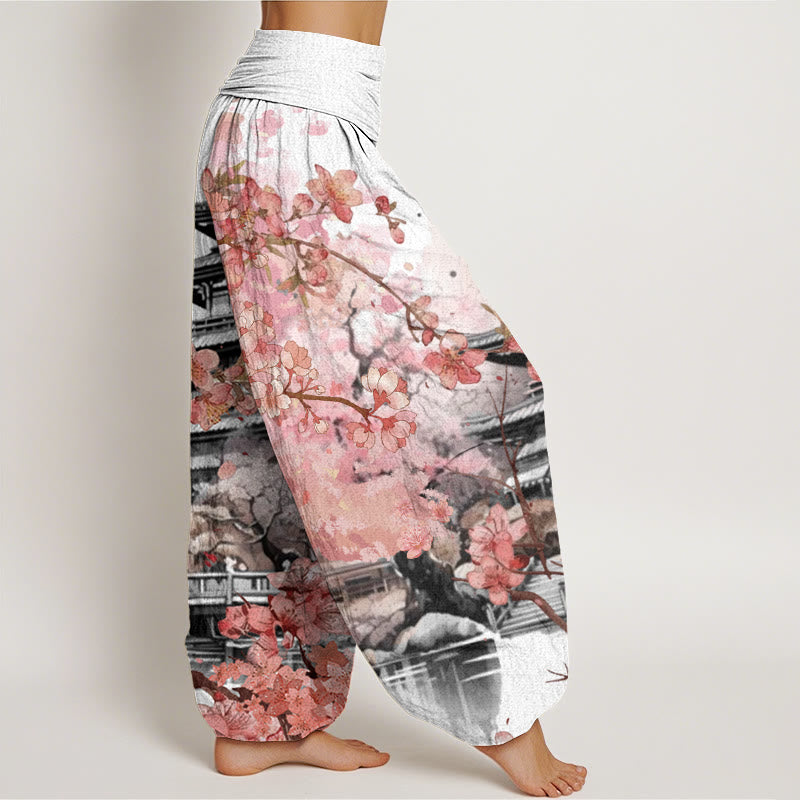 Buddha Stones Cotton Pavilion Cherry Blossom Pattern Women's Elastic Waist Harem Pants - image 6
